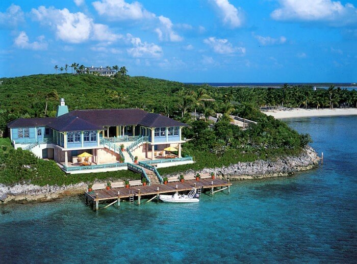 An aerial view of the Musha Cay resort
