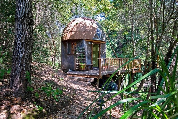 The exteriors of the Mushroom Dome Cabin in California