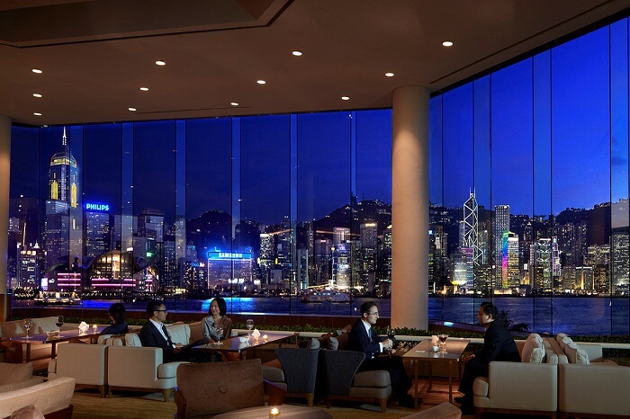 Guests relaxing at a lounge in the Intercontinental hotel in Hong Kong