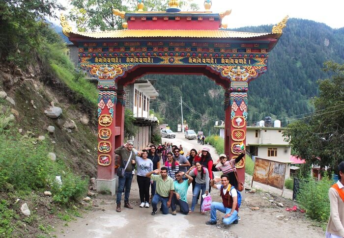 Group celebrating Independence Day with policemen in Chitkul