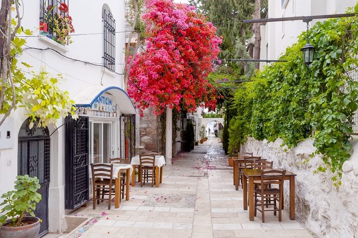 A shot of a narrow street view in Bodrum