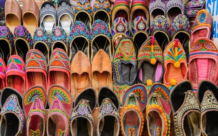 Colorful juttis stocked for sale