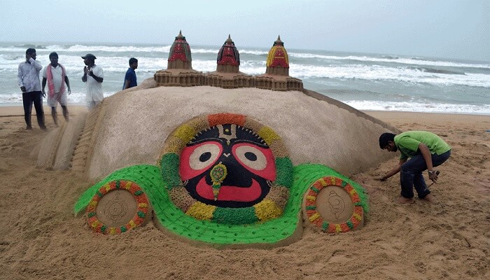 A sand art displayed during the Puri Beach Festival