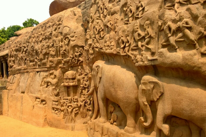 Rock-cut temples built on a single rock at Mamallapuram