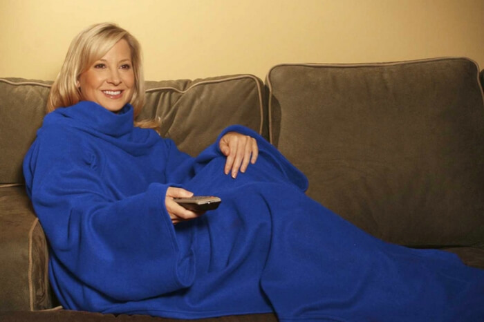 A woman wearing a slanket