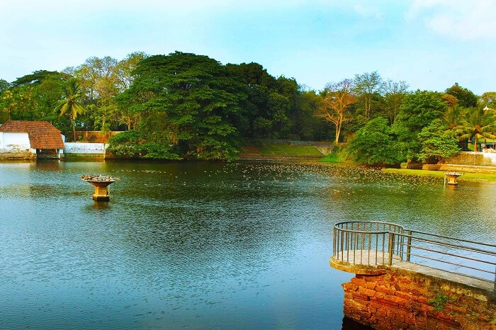 A beautiful shot of the Vadakkechira Lake and the surrounding area