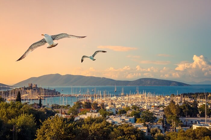 Yachts in the Turkish Riviera at the Bodrum harbor