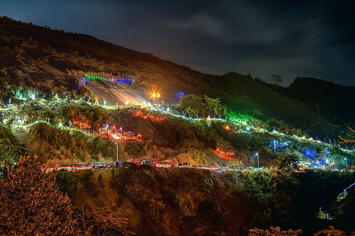 A beautifully lit hill-road in Aizawl in Mizoram