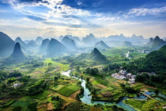 An aerial view of a village in China