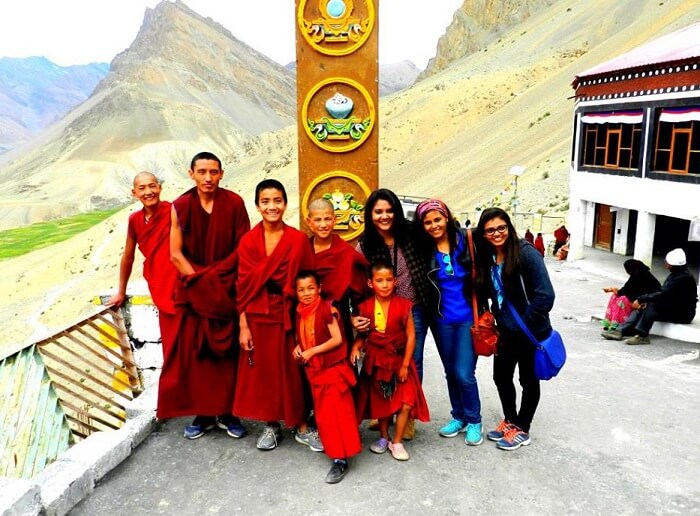 People visiting Key Monastery