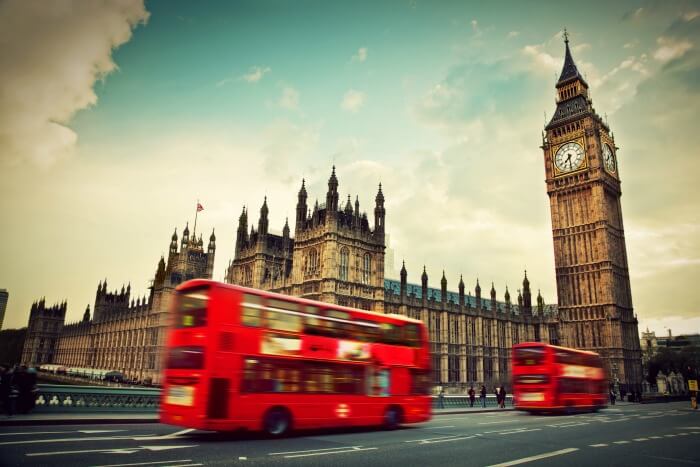 The double decker bus near the London Clock Tower