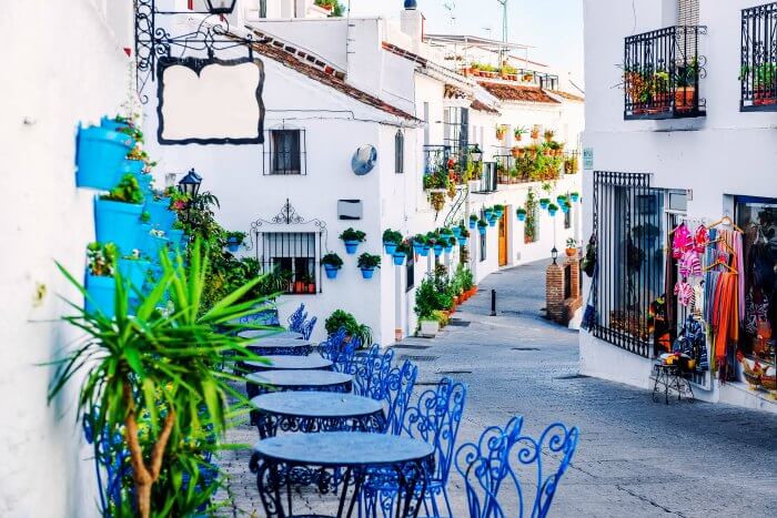 A cafe on a beautiful, calm street in Spain