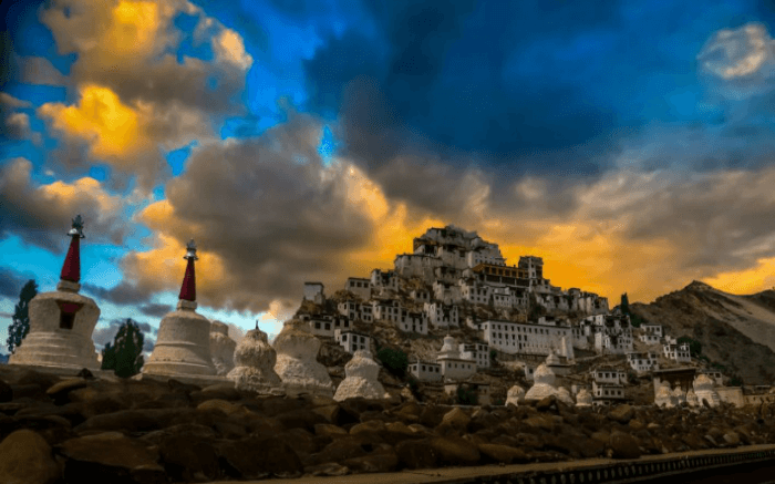 The various buildings of Thiksey monastery in Ladakh