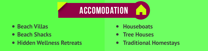 various accomodation options in goa and kerala