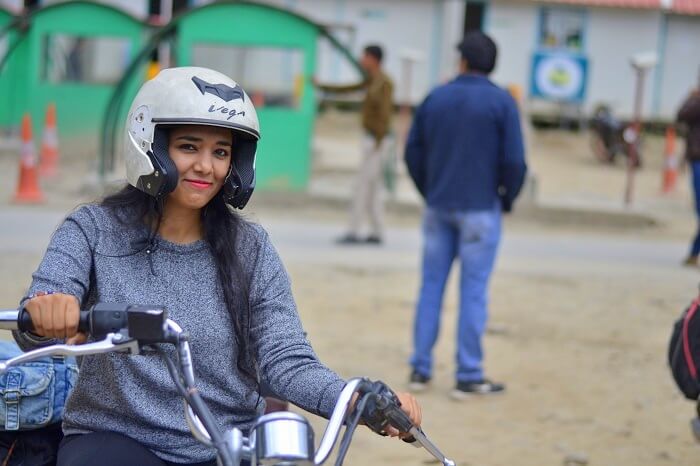 Avni on a bike in Manali