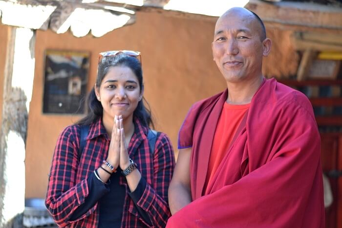 Avni with a monk in Tabo