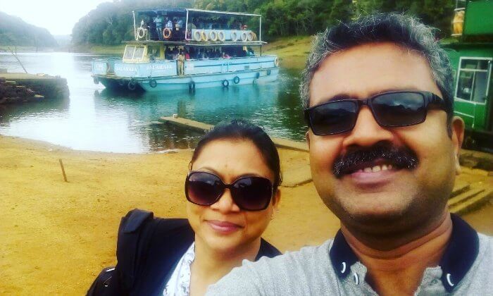 anuj and his wife waiting for their turn for boating