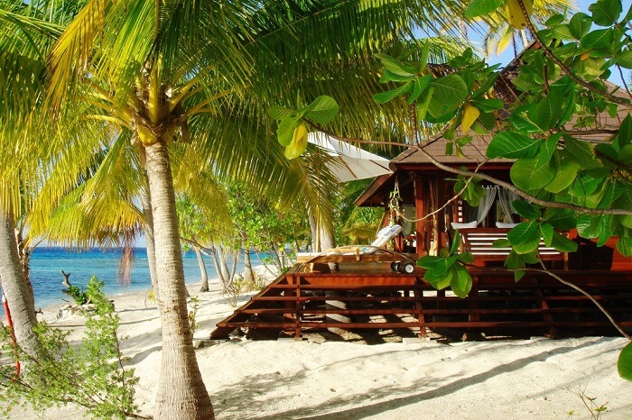 A beachside villa at the Motu Teta Private Island