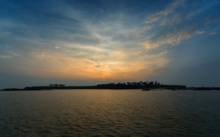 Sunset with beautiful sky at Sindhudurg Fort - one of the marine forts in India