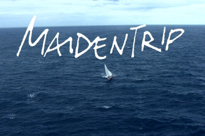 A ship crossing the ocean in a still from the documentary The Maidentrip
