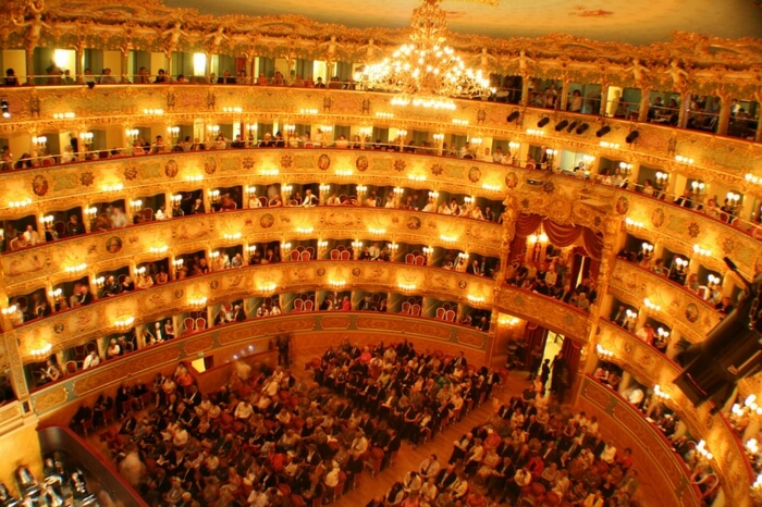 A view of jam packed Teatro La Fenice opera house of Venice