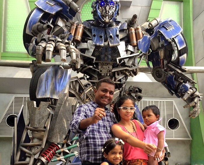 Govind and his family at the Universal Studios in Singapore