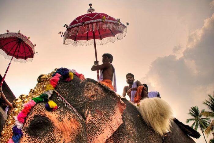 Tourists riding an elephant during Hampi Utsav