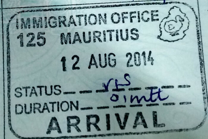 visa stamp on arrival in mauritius