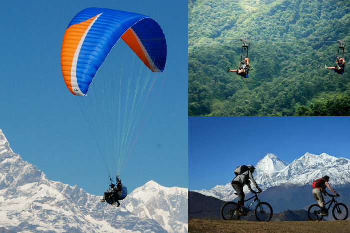 A collage of the adventurous activities offered in Pokhara