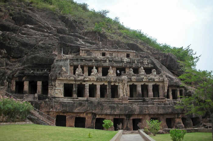 The rock-cut Undavalli Cave in Andhra Pradesh