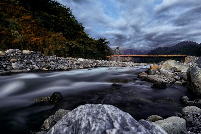 An evening shot of the river passing through the Dibang Valley