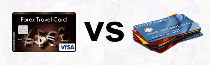 The choice between credit or debit cards and a forex travel card for a trip abroad
