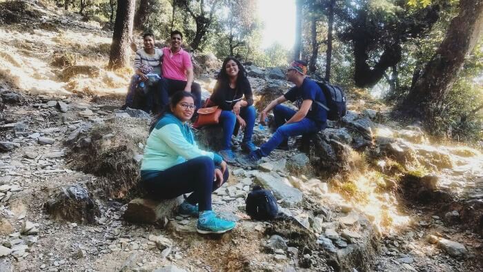 trekking to campsite in Bir