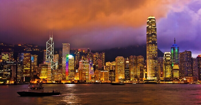 A glittering Hong Kong city at sunset