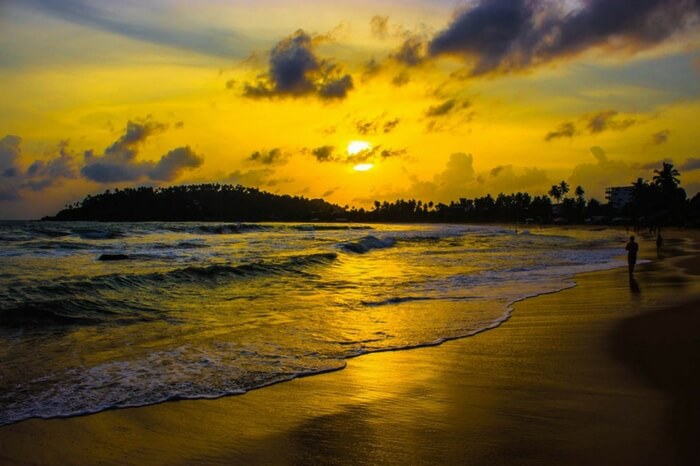 Beautiful sunset at a tropical beach in Sri Lanka