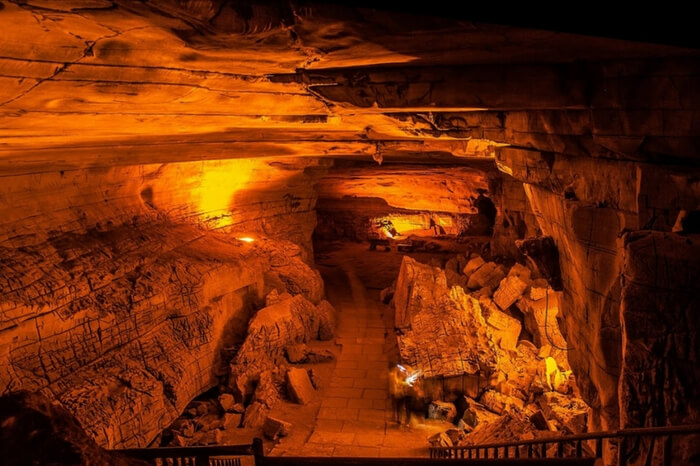 Well lit interiors of Belum Caves in Andhra Pradesh