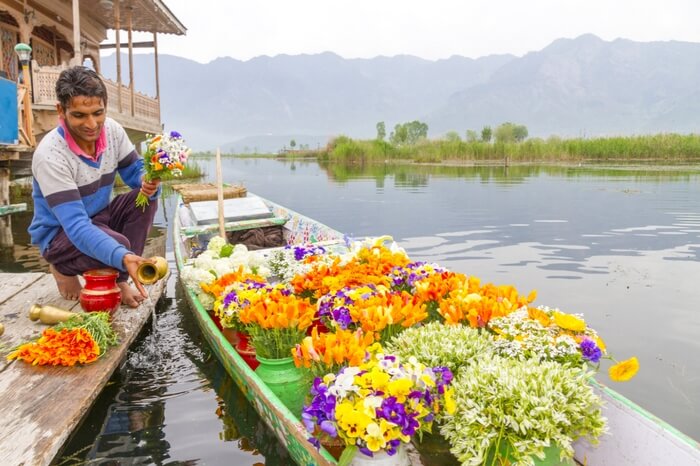 Flower being sold on a boat in Kashmir