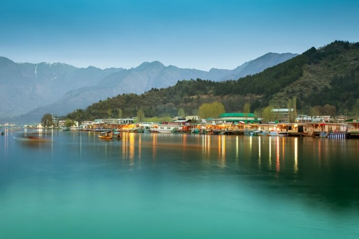 The beautiful Dal Lake in Kashmir at dusk