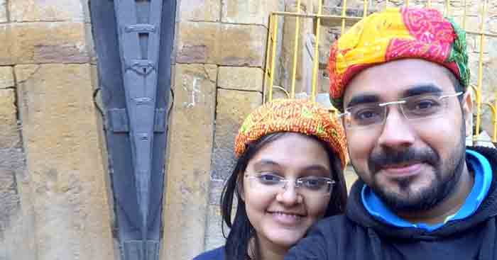 Nishant posing for a photograph on a romantic trip to Rann of Kutch