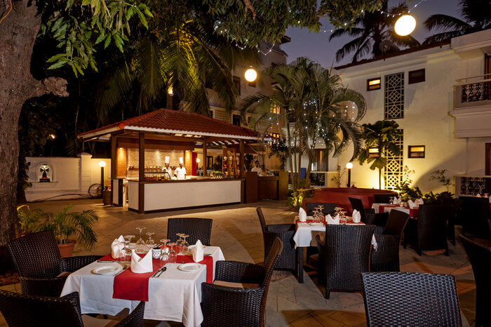 Evening dinner in an open garden restaurant