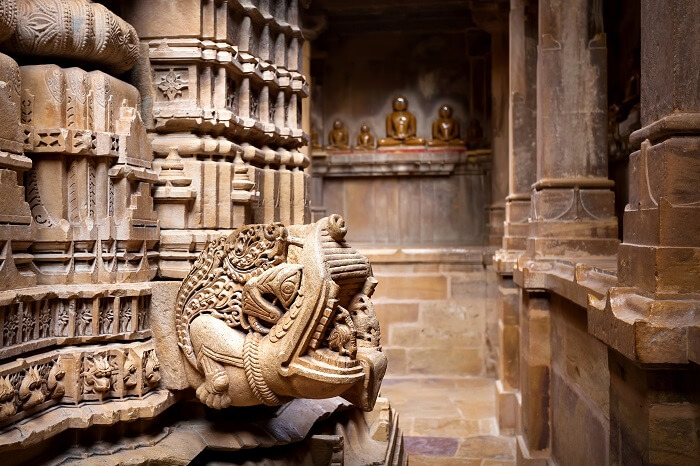 Jain temple architecture details in Jaisalmer fort