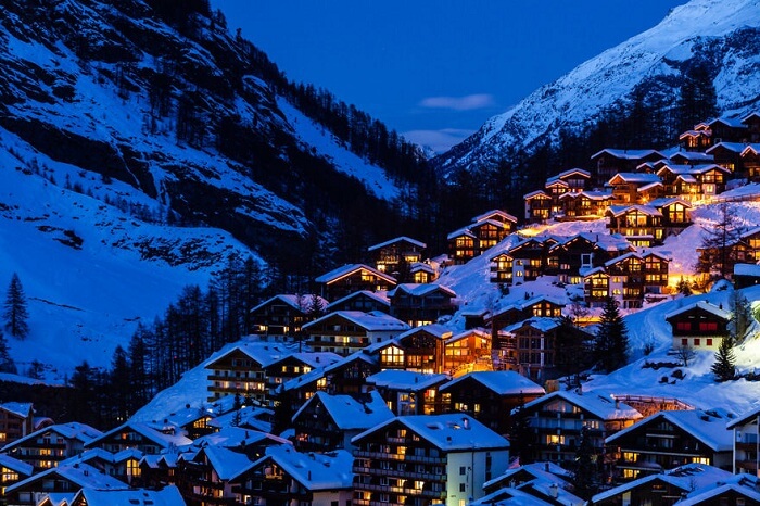 Snowfall in Zermatt Switzerland