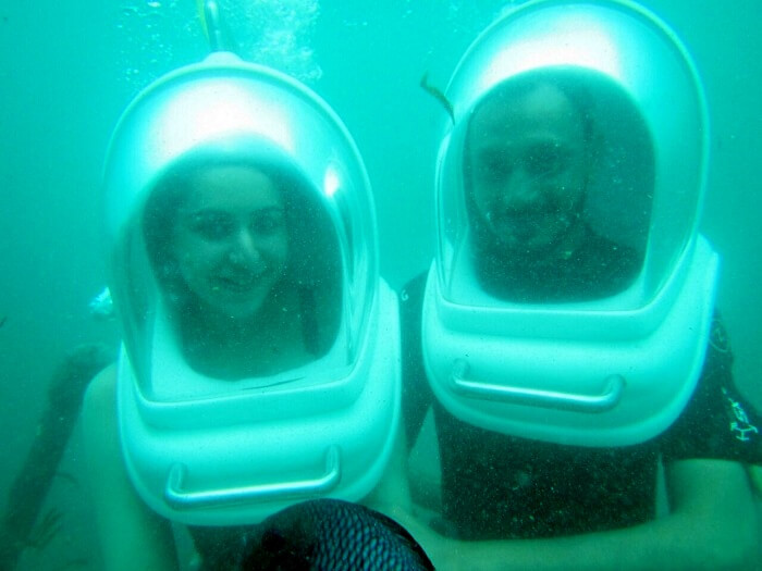 Sanchit and his wife do underwater ocean walk in Bali