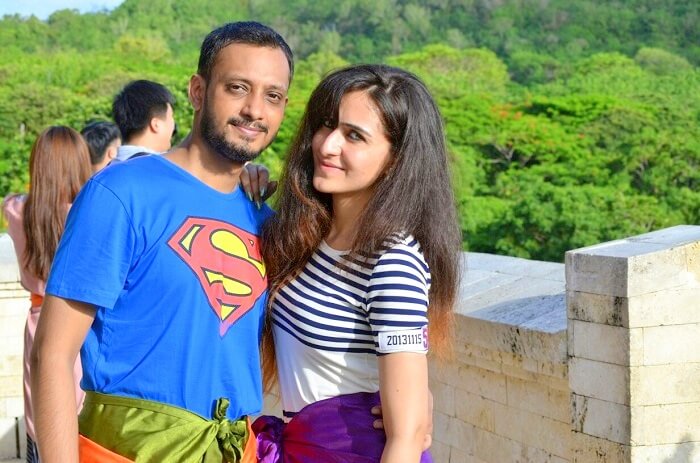 Sanchit and his wife visit Uluwatu temple in Bali