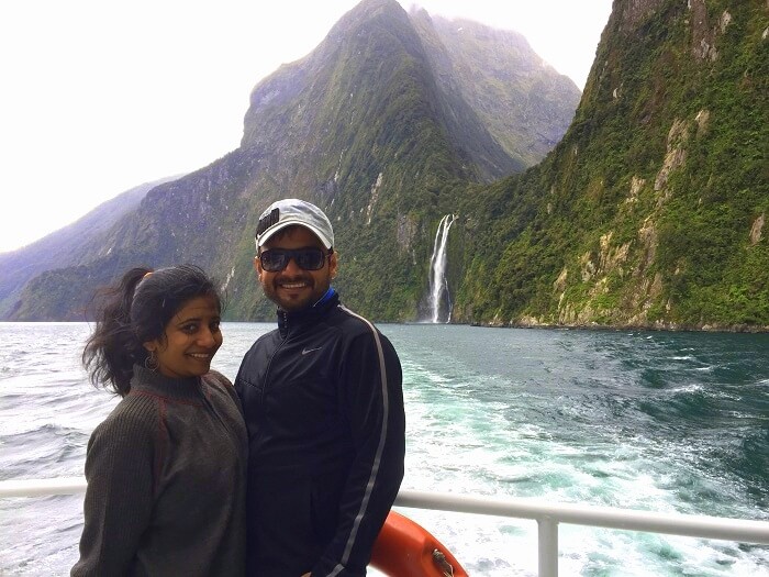 Harsh and his wife enjoy the milford sound cruise