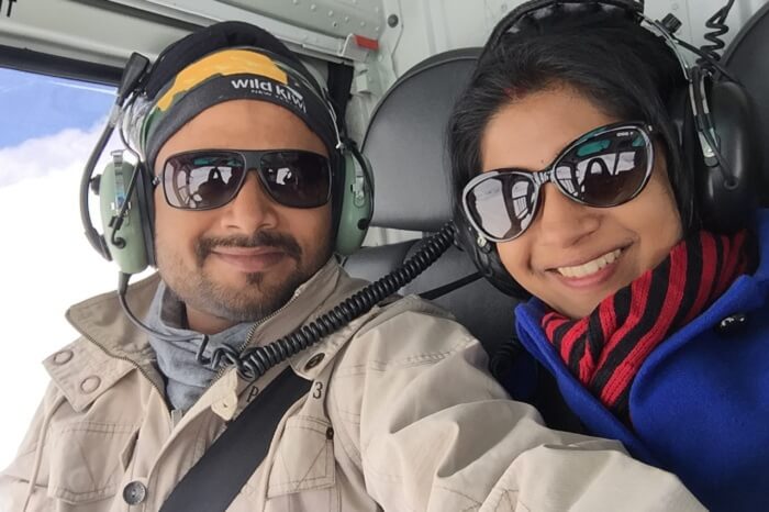 Harsh and his wife enjoy the helicopter ride to Frank Josef glacier