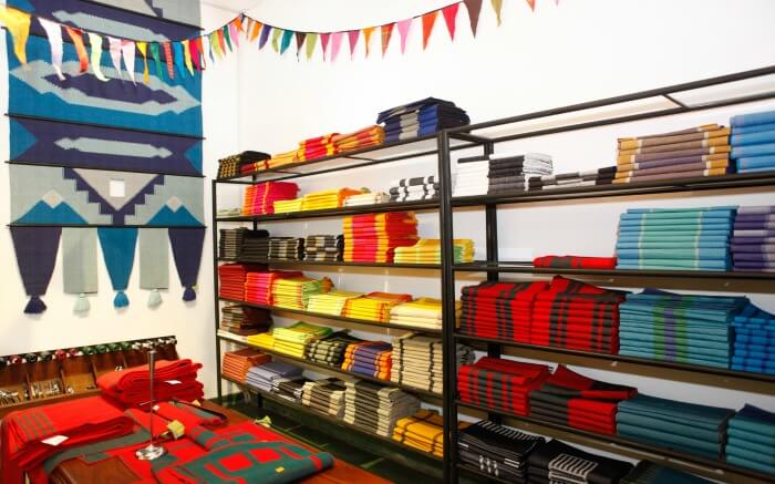 A shop selling colorful handlooms in Sri Lanka