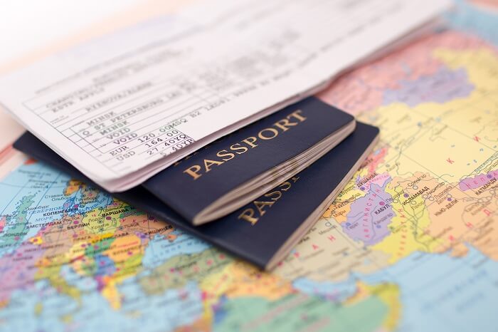 Passport and a world map