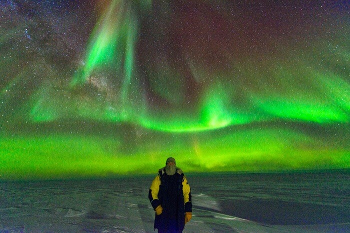 A shot of Aurora Australis and Paul Stringer in Antarctica