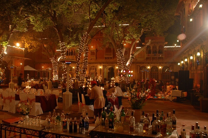 A wedding going on at the Dungar Niwas Courtyard of the Gajner Palace in Bikaner